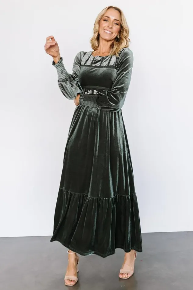 Women Ingrid Velvet Maxi Dress Eucalyptus Baltic Born Maxi Dresses Women Ingrid Velvet Maxi Dress Eucalyptus Baltic Born Maxi Dresses