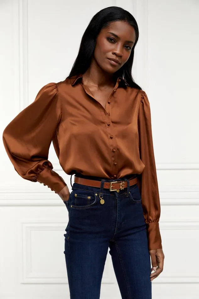 Women Isla Satin Shirt Copper Holland Cooper Shirts and Blouses Women Isla Satin Shirt Copper Holland Cooper Shirts and Blouses