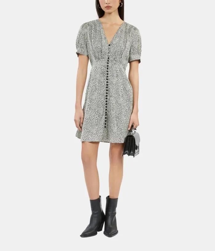 Women Ivory And Black Leopard Print Short Dress With Buttons THE KOOPLES Dresses and Jumpsuits Women Ivory And Black Leopard Print Short Dress With Buttons THE KOOPLES Dresses and Jumpsuits