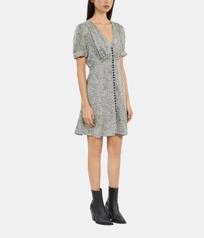 Women Ivory And Black Leopard Print Short Dress With Buttons THE KOOPLES Dresses and Jumpsuits Women Ivory And Black Leopard Print Short Dress With Buttons THE KOOPLES Dresses and Jumpsuits