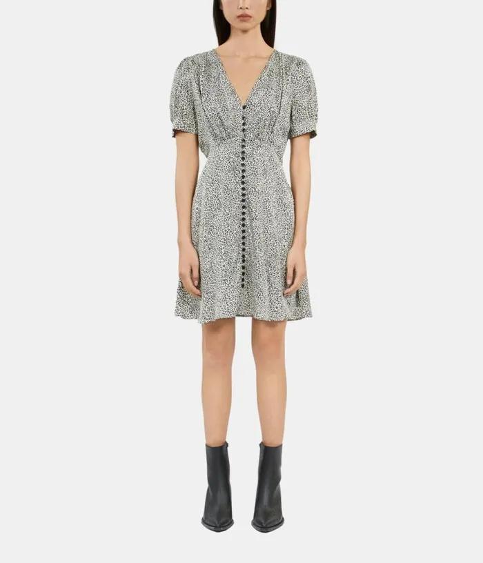 Women Ivory And Black Leopard Print Short Dress With Buttons THE KOOPLES Dresses and Jumpsuits Women Ivory And Black Leopard Print Short Dress With Buttons THE KOOPLES Dresses and Jumpsuits