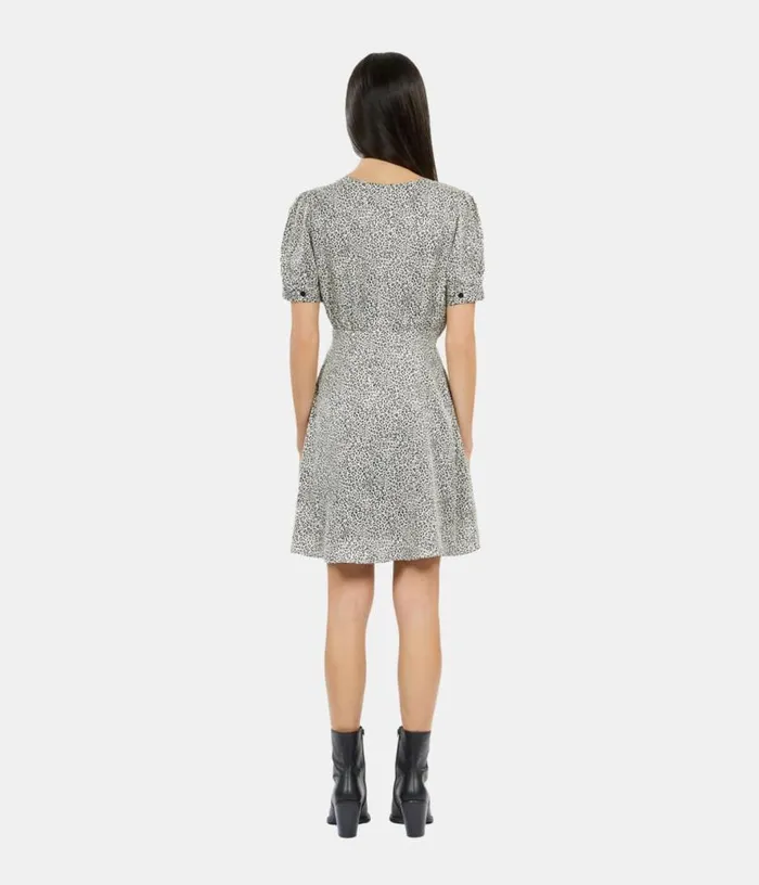 Women Ivory And Black Leopard Print Short Dress With Buttons THE KOOPLES Dresses and Jumpsuits Women Ivory And Black Leopard Print Short Dress With Buttons THE KOOPLES Dresses and Jumpsuits