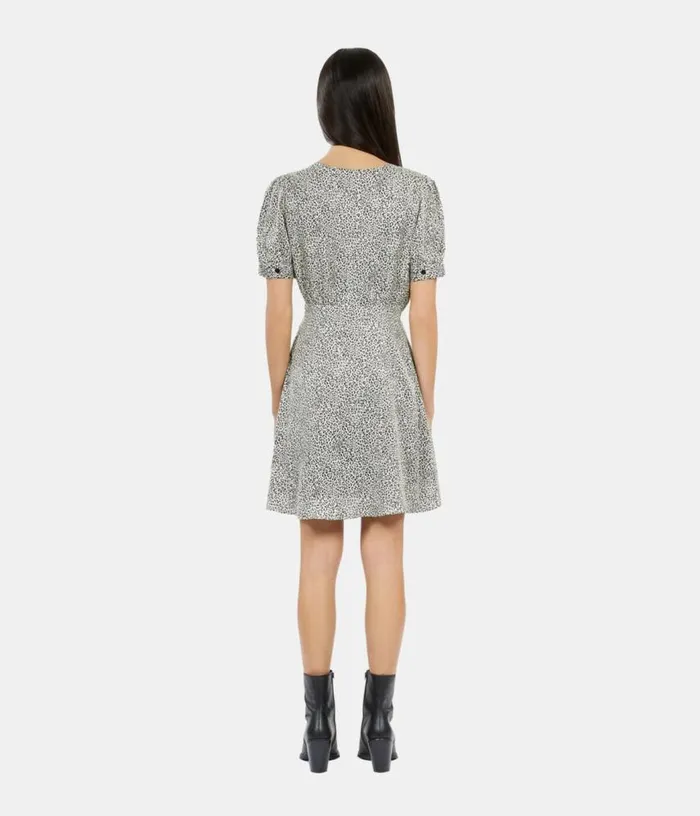 Women Ivory And Black Leopard Print Short Dress With Buttons THE KOOPLES Dresses and Jumpsuits Women Ivory And Black Leopard Print Short Dress With Buttons THE KOOPLES Dresses and Jumpsuits