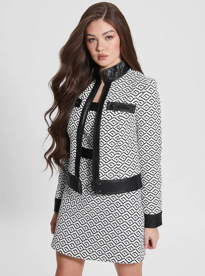 Women Jackets and Coats GUESS White Black Logo Greta Jacket