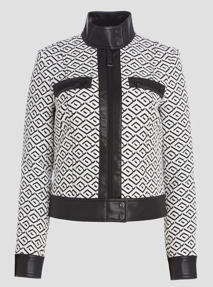 Women Jackets and Coats GUESS White Black Logo Greta Jacket Women Jackets and Coats GUESS White Black Logo Greta Jacket