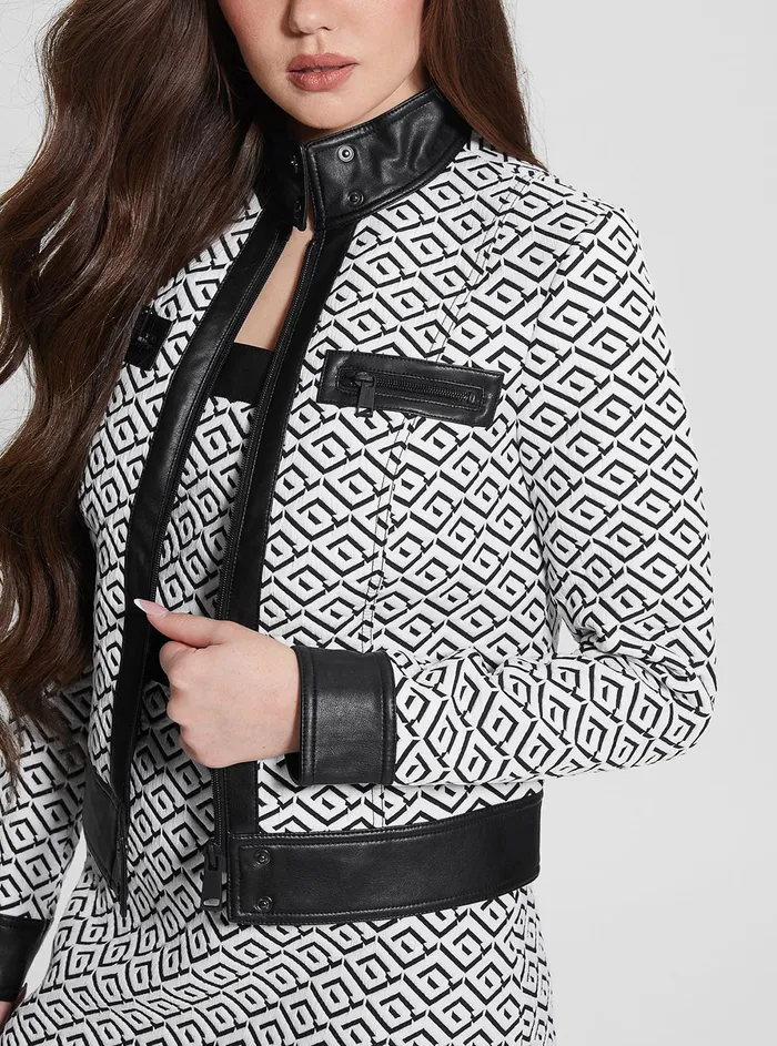 Women Jackets and Coats GUESS White Black Logo Greta Jacket Women Jackets and Coats GUESS White Black Logo Greta Jacket