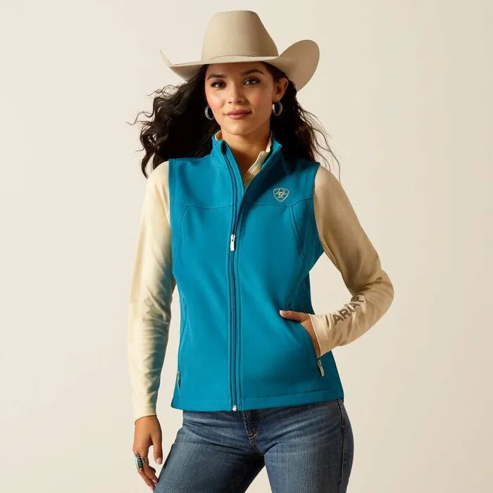 Women Jackets and Vests Ariat New Team Softshell Vest Ocean Depthsretro Ranch Print
