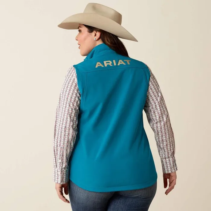 Women Jackets and Vests Ariat New Team Softshell Vest Ocean Depthsretro Ranch Print Women Jackets and Vests Ariat New Team Softshell Vest Ocean Depthsretro Ranch Print