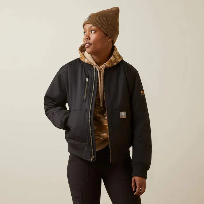 Women Jackets and Vests Ariat Rebar Stretch Canvas Bomber Jacket Black