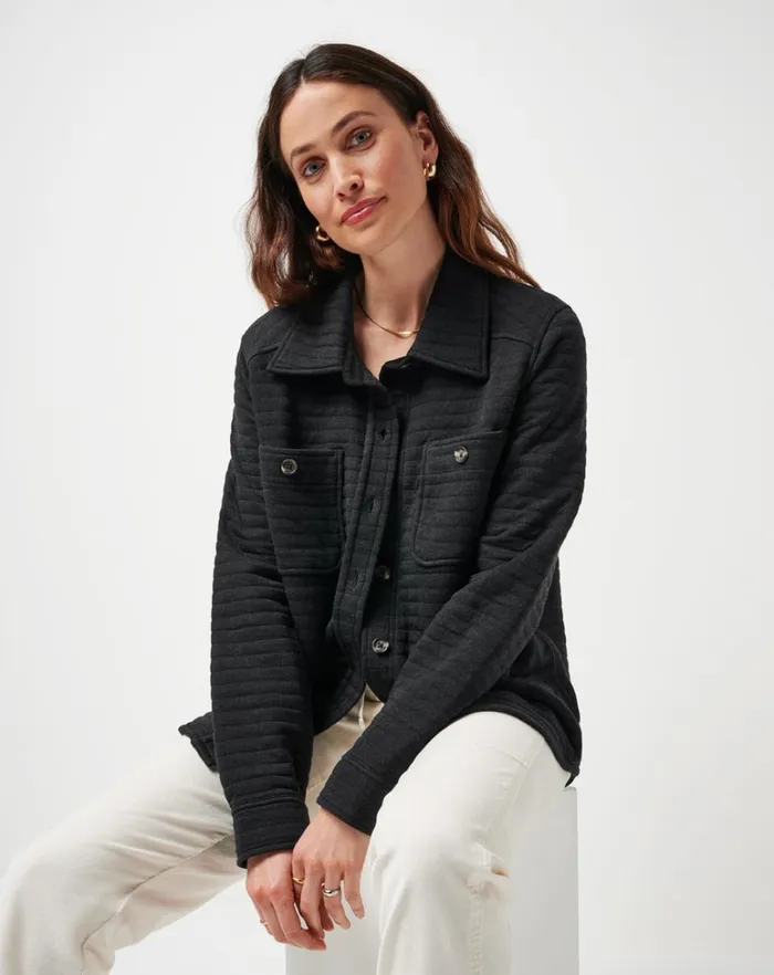Women Jackets TravisMathew SERENE HORIZON SHACKET Heather Black Women Jackets TravisMathew SERENE HORIZON SHACKET Heather Black