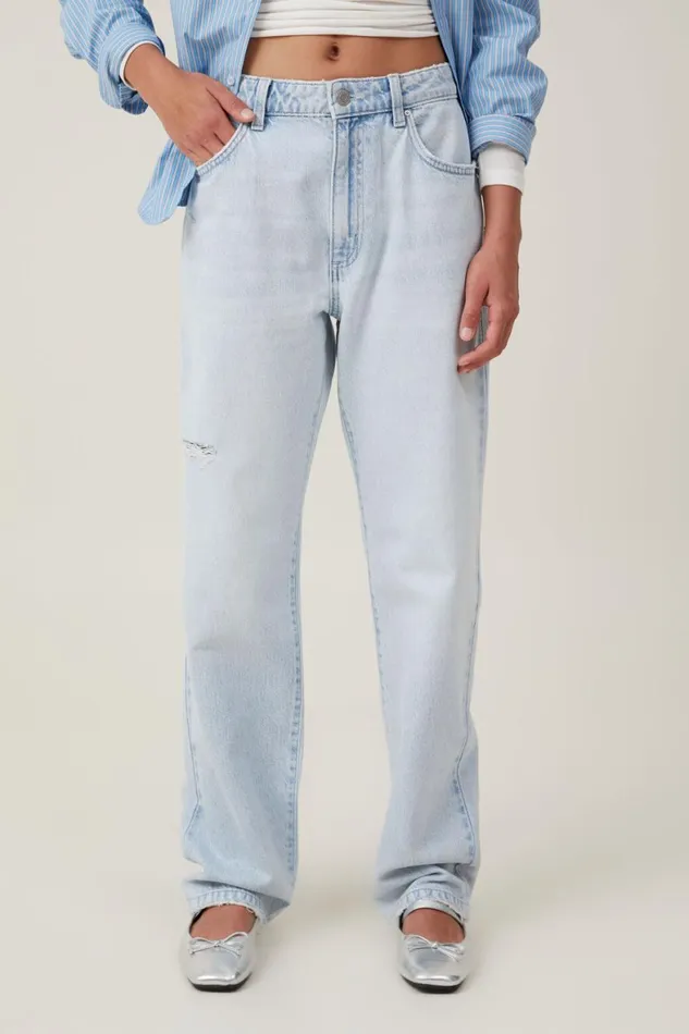 Women Jeans Cotton On Original Straight Jean Crystal Bluewash Pocket