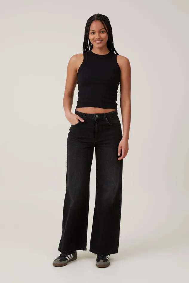 Women Jeans Cotton On Relaxed Wide Leg Jean Black Pepper