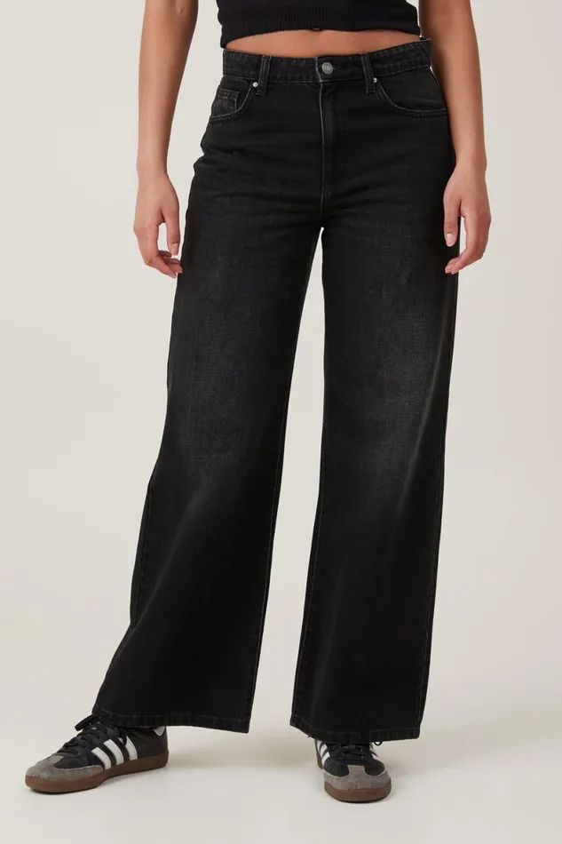 Women Jeans Cotton On Relaxed Wide Leg Jean Black Pepper
