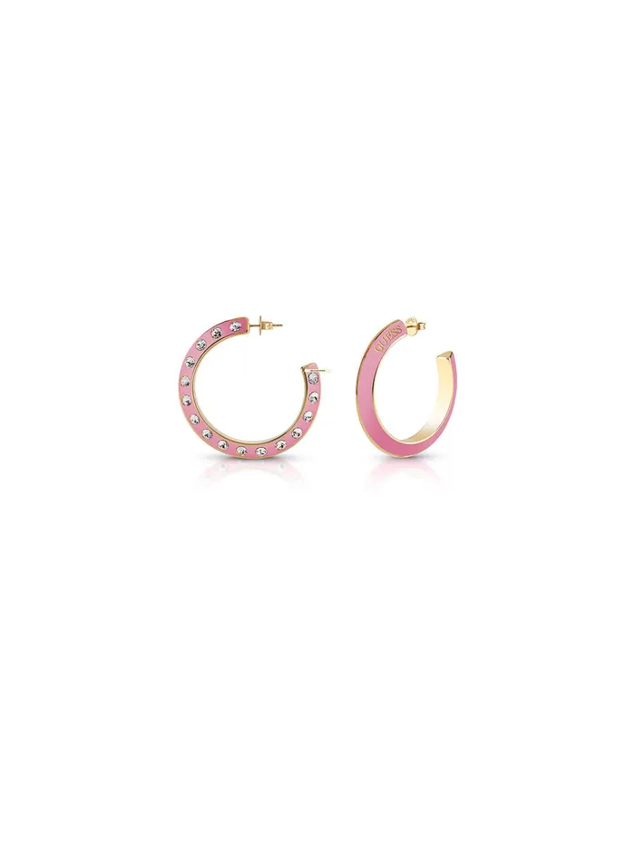 Women Jewellery GUESS Gold Pink Crystal Hoop Earrings