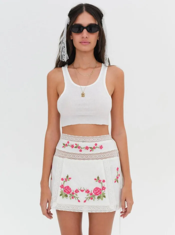 Women Jolene Embroidered Mini Skirt White For Love and Lemons Bottoms