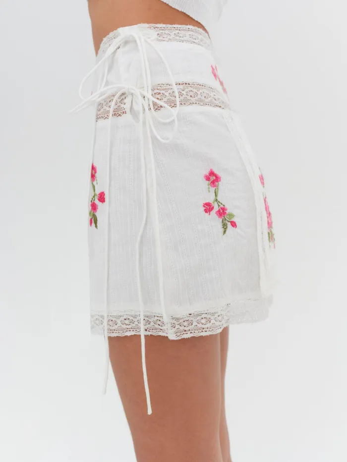 Women Jolene Embroidered Mini Skirt White For Love and Lemons Bottoms Women Jolene Embroidered Mini Skirt White For Love and Lemons Bottoms
