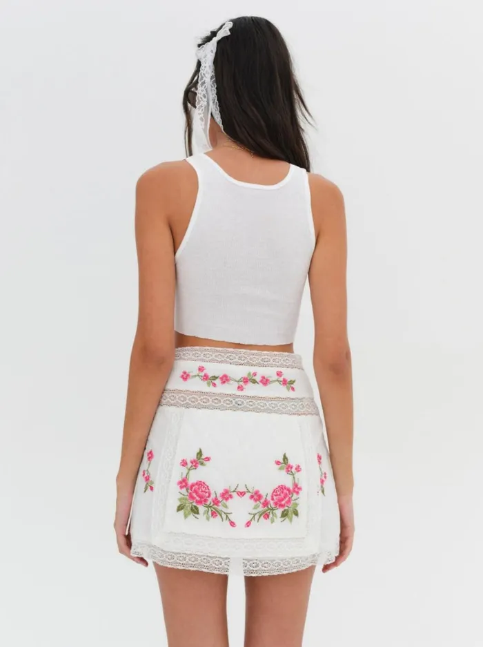 Women Jolene Embroidered Mini Skirt White For Love and Lemons Bottoms Women Jolene Embroidered Mini Skirt White For Love and Lemons Bottoms