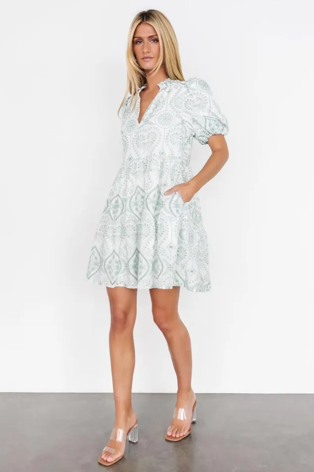 Women Josie Eyelet Babydoll Dress White Sage Baltic Born Short Dresses