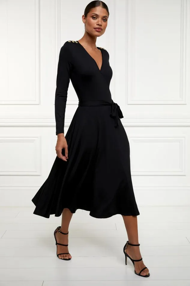 Women Juliette Midi Wrap Dress Black Holland Cooper Dresses