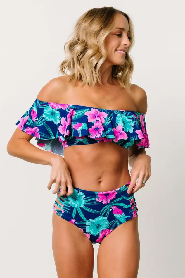 Women Keke High Waisted Bikini Bottom Navy Tropical Floral Baltic Born Bikini