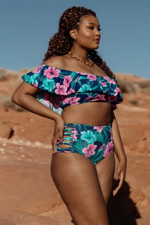 Women Keke High Waisted Bikini Bottom Navy Tropical Floral Baltic Born Bikini Women Keke High Waisted Bikini Bottom Navy Tropical Floral Baltic Born Bikini