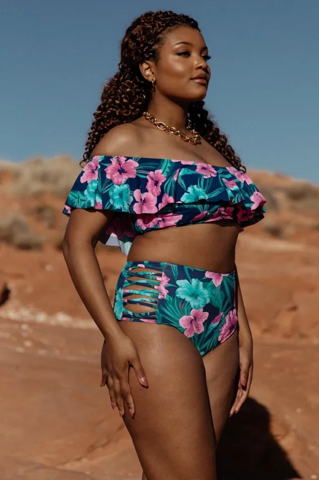 Women Keke High Waisted Bikini Bottom Navy Tropical Floral Baltic Born Bikini Women Keke High Waisted Bikini Bottom Navy Tropical Floral Baltic Born Bikini