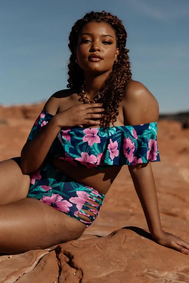 Women Keke High Waisted Bikini Bottom Navy Tropical Floral Baltic Born Bikini Women Keke High Waisted Bikini Bottom Navy Tropical Floral Baltic Born Bikini