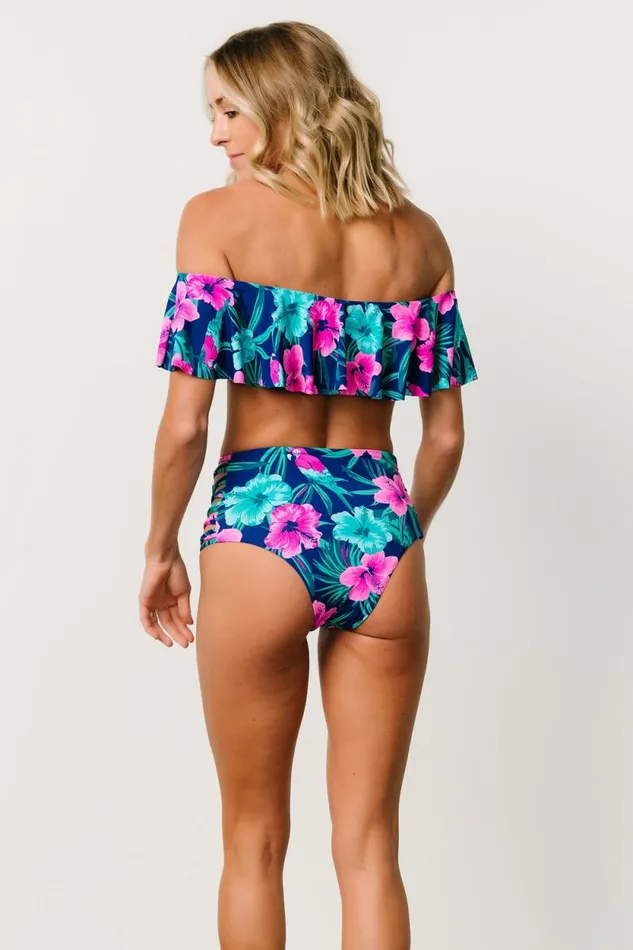 Women Keke High Waisted Bikini Bottom Navy Tropical Floral Baltic Born Bikini Women Keke High Waisted Bikini Bottom Navy Tropical Floral Baltic Born Bikini