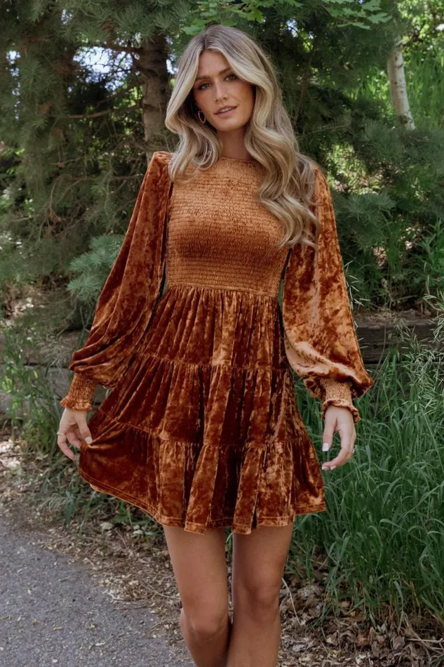 Women Kele Crushed Velvet Mini Dress Light Copper Baltic Born Short Dresses Women Kele Crushed Velvet Mini Dress Light Copper Baltic Born Short Dresses