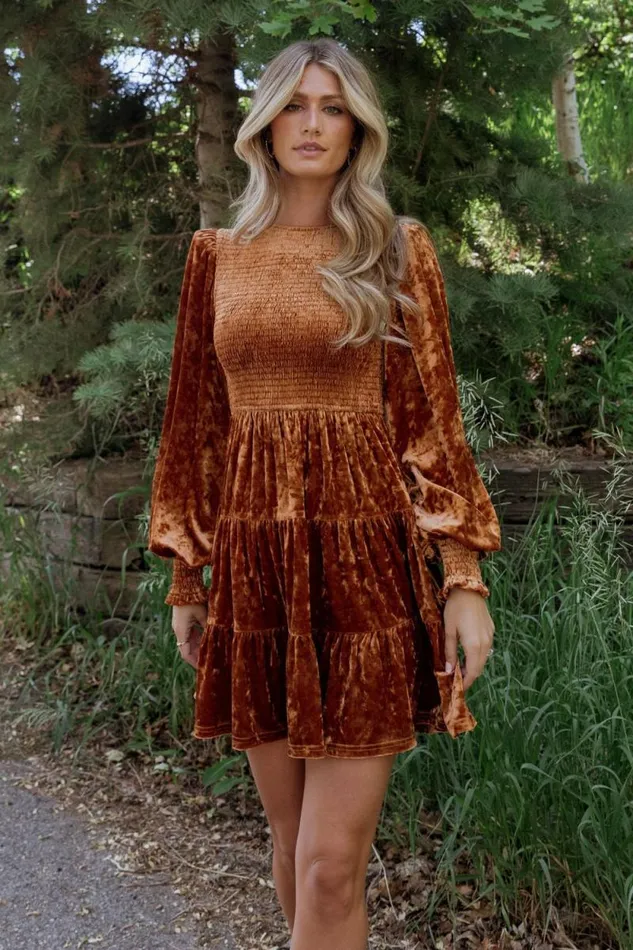 Women Kele Crushed Velvet Mini Dress Light Copper Baltic Born Short Dresses Women Kele Crushed Velvet Mini Dress Light Copper Baltic Born Short Dresses