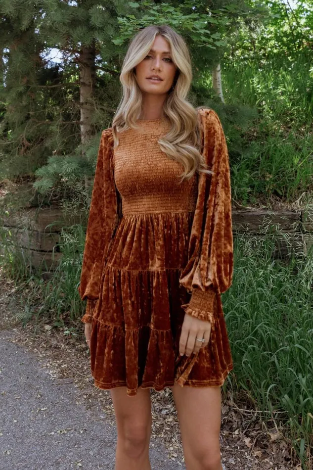 Women Kele Crushed Velvet Mini Dress Light Copper Baltic Born Short Dresses Women Kele Crushed Velvet Mini Dress Light Copper Baltic Born Short Dresses