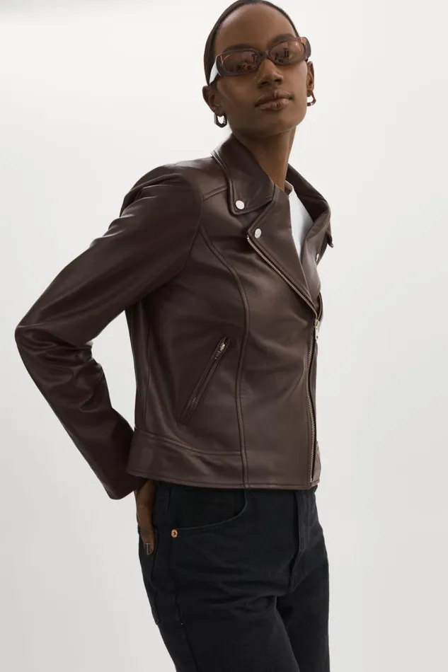 Women KELSEY Leather Biker Jacket Mahogany LAMARQUE Leather Jackets Women KELSEY Leather Biker Jacket Mahogany LAMARQUE Leather Jackets