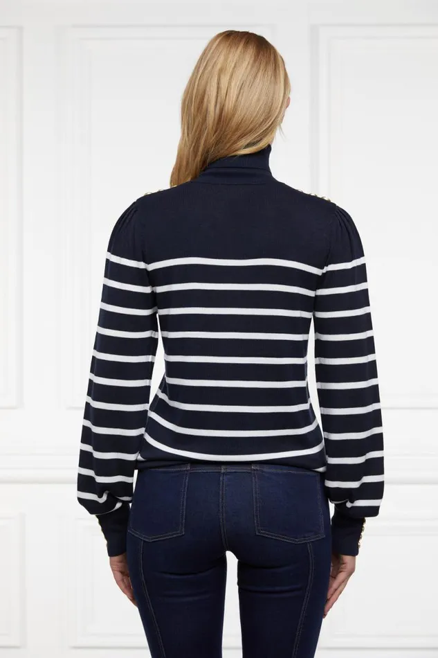 Women Kelsie Roll Neck Knit Ink Navy Natural Stripe Holland Cooper Knitwear Women Kelsie Roll Neck Knit Ink Navy Natural Stripe Holland Cooper Knitwear