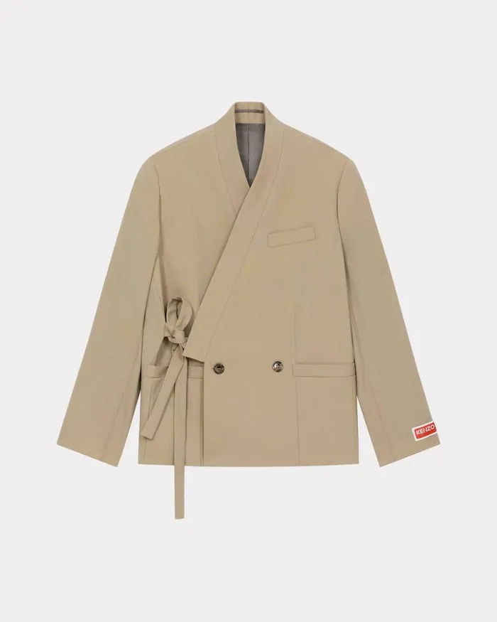 Women Kimono Blazer In Virgin Wool Dark Beige Kenzo Jackets And Coats