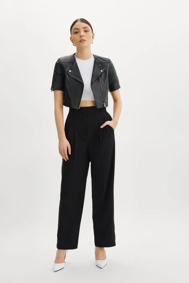 Women KIRSI Cropped Biker Jacket Black LAMARQUE Leather Jackets