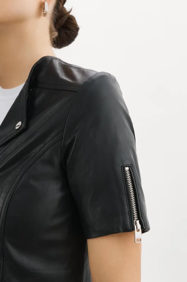 Women KIRSI Cropped Biker Jacket Black LAMARQUE Leather Jackets