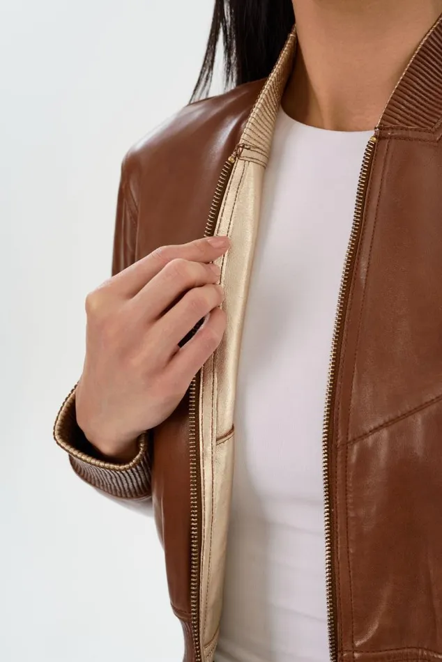 Women KORDELLA Reversible Leather Bomber Jacket Luggagegold LAMARQUE Leather Jackets Women KORDELLA Reversible Leather Bomber Jacket Luggagegold LAMARQUE Leather Jackets