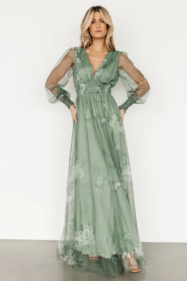 Women Layla Tulle Maxi Dress Dusty Green Floral Baltic Born Tulle Styles Women Layla Tulle Maxi Dress Dusty Green Floral Baltic Born Tulle Styles