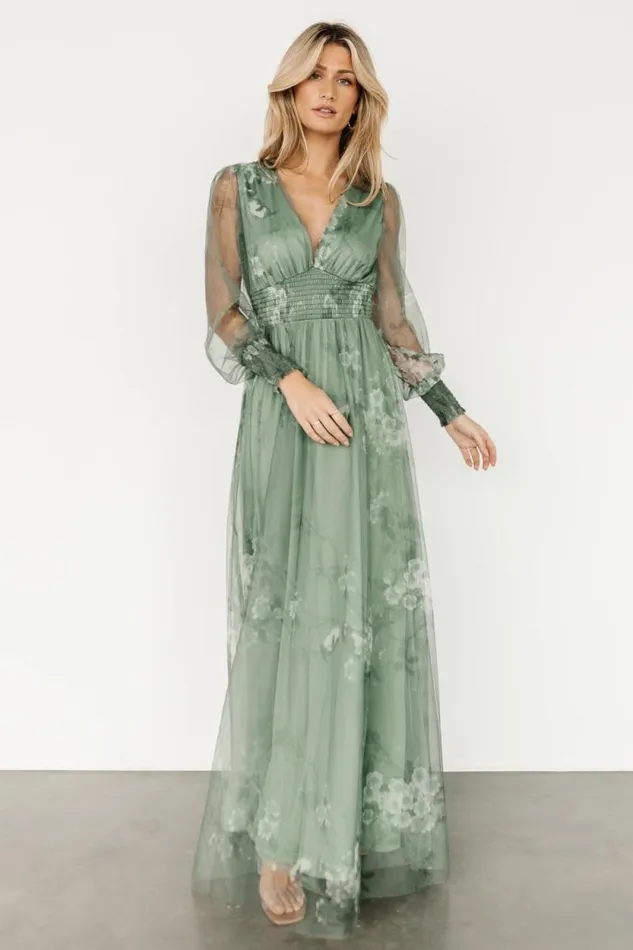 Women Layla Tulle Maxi Dress Dusty Green Floral Baltic Born Tulle Styles Women Layla Tulle Maxi Dress Dusty Green Floral Baltic Born Tulle Styles