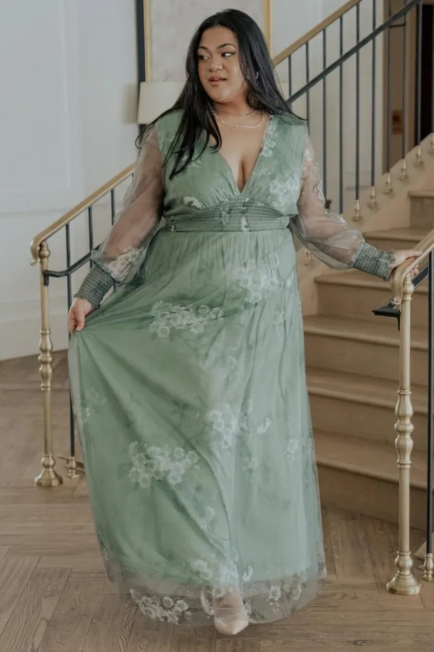 Women Layla Tulle Maxi Dress Dusty Green Floral Baltic Born Tulle Styles Women Layla Tulle Maxi Dress Dusty Green Floral Baltic Born Tulle Styles
