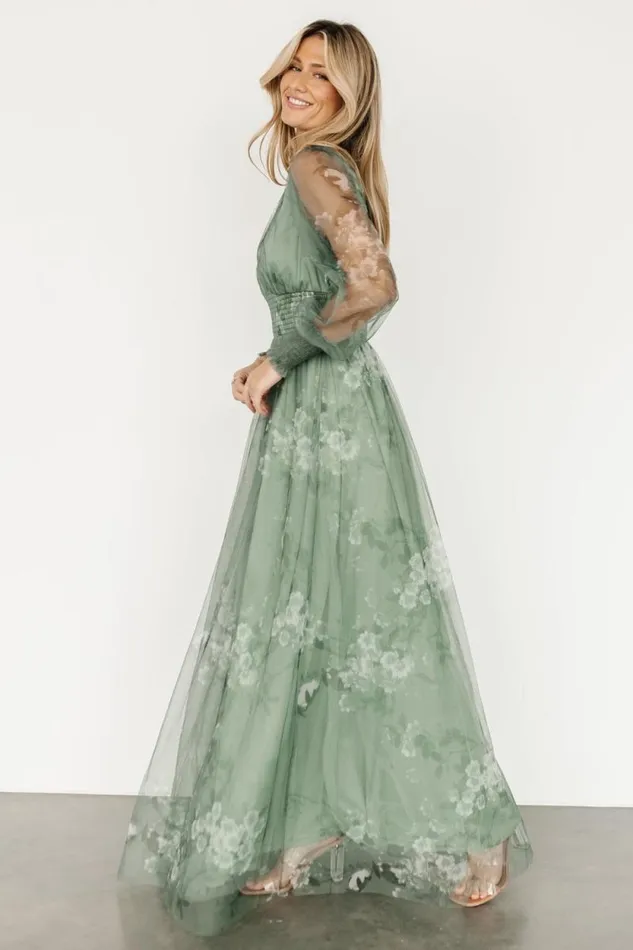 Women Layla Tulle Maxi Dress Dusty Green Floral Baltic Born Tulle Styles Women Layla Tulle Maxi Dress Dusty Green Floral Baltic Born Tulle Styles