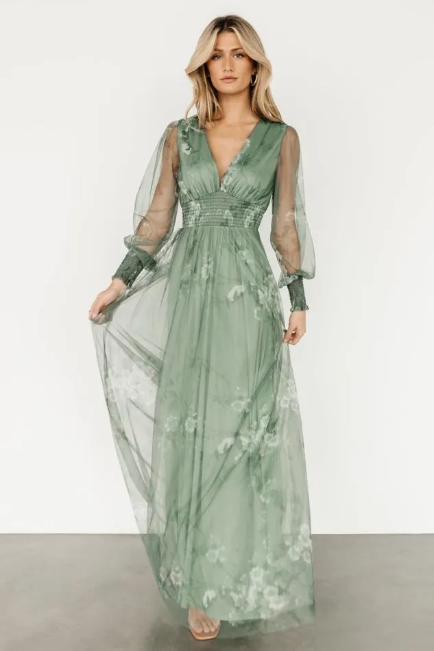Women Layla Tulle Maxi Dress Dusty Green Floral Baltic Born Tulle Styles Women Layla Tulle Maxi Dress Dusty Green Floral Baltic Born Tulle Styles