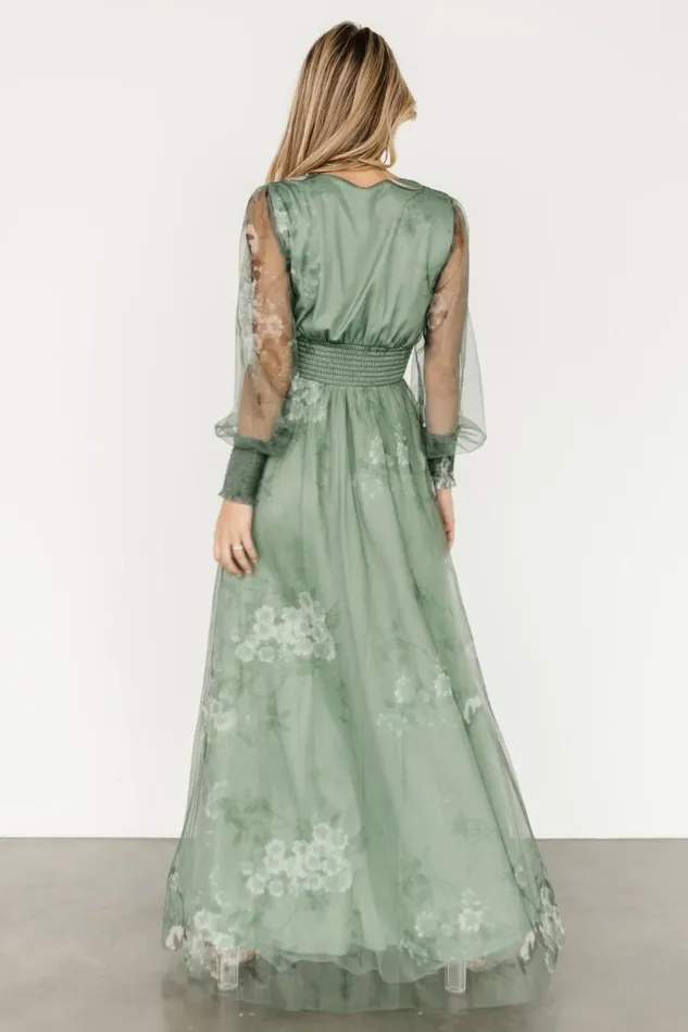 Women Layla Tulle Maxi Dress Dusty Green Floral Baltic Born Tulle Styles Women Layla Tulle Maxi Dress Dusty Green Floral Baltic Born Tulle Styles