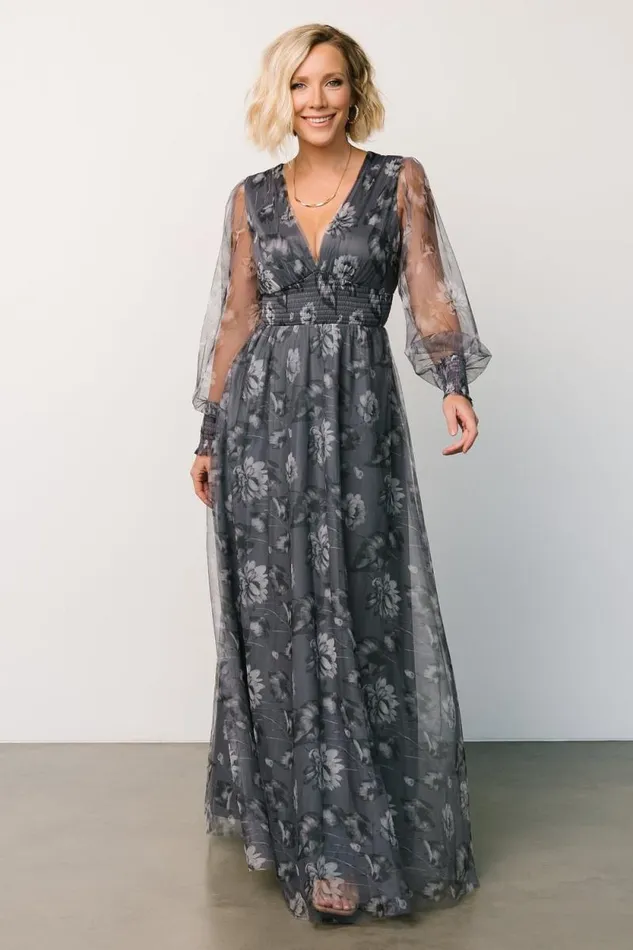 Women Layla Tulle Maxi Dress Slate Floral Baltic Born Tulle Styles