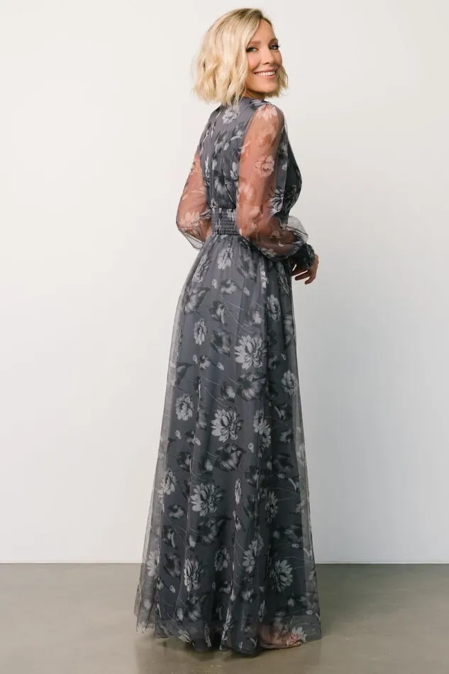 Women Layla Tulle Maxi Dress Slate Floral Baltic Born Tulle Styles Women Layla Tulle Maxi Dress Slate Floral Baltic Born Tulle Styles