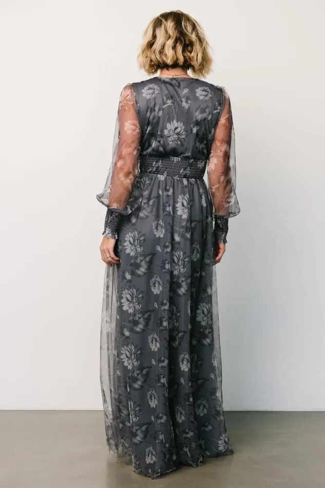 Women Layla Tulle Maxi Dress Slate Floral Baltic Born Tulle Styles Women Layla Tulle Maxi Dress Slate Floral Baltic Born Tulle Styles