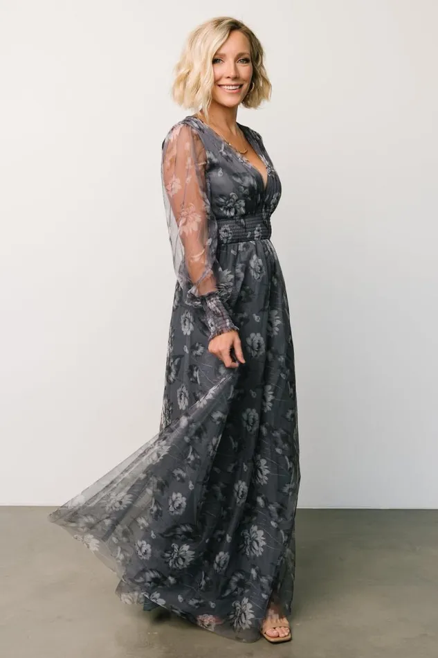 Women Layla Tulle Maxi Dress Slate Floral Baltic Born Tulle Styles Women Layla Tulle Maxi Dress Slate Floral Baltic Born Tulle Styles