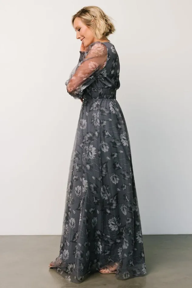 Women Layla Tulle Maxi Dress Slate Floral Baltic Born Tulle Styles Women Layla Tulle Maxi Dress Slate Floral Baltic Born Tulle Styles