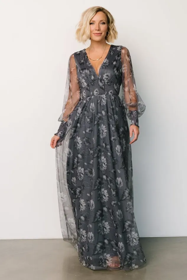 Women Layla Tulle Maxi Dress Slate Floral Baltic Born Tulle Styles Women Layla Tulle Maxi Dress Slate Floral Baltic Born Tulle Styles