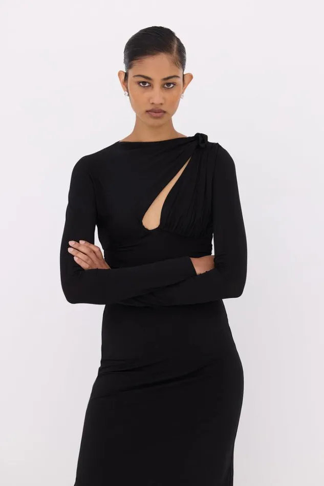 Women Long Sleeve Dresses Rachel Gilbert Tanner Sleeve Gown Black Women Long Sleeve Dresses Rachel Gilbert Tanner Sleeve Gown Black